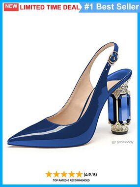 Women's Chunky Heels Pumps Crystal Block Heels with Rhinestones Pointed Toe